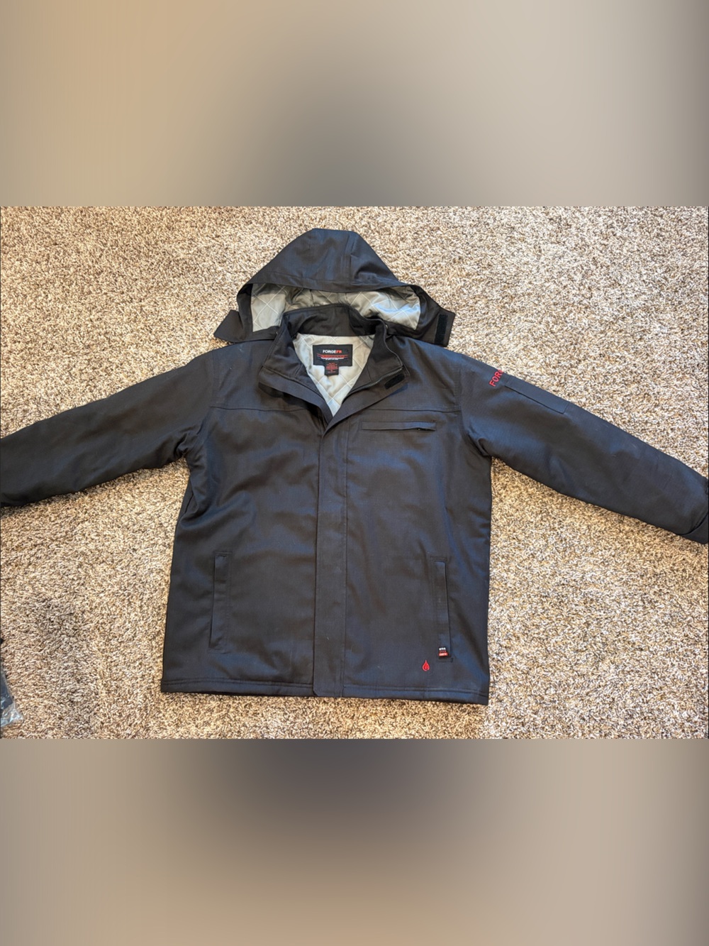 XL Forge FR Men's Black Insulated Ripstop Jacket with Detachable Hood CAT3